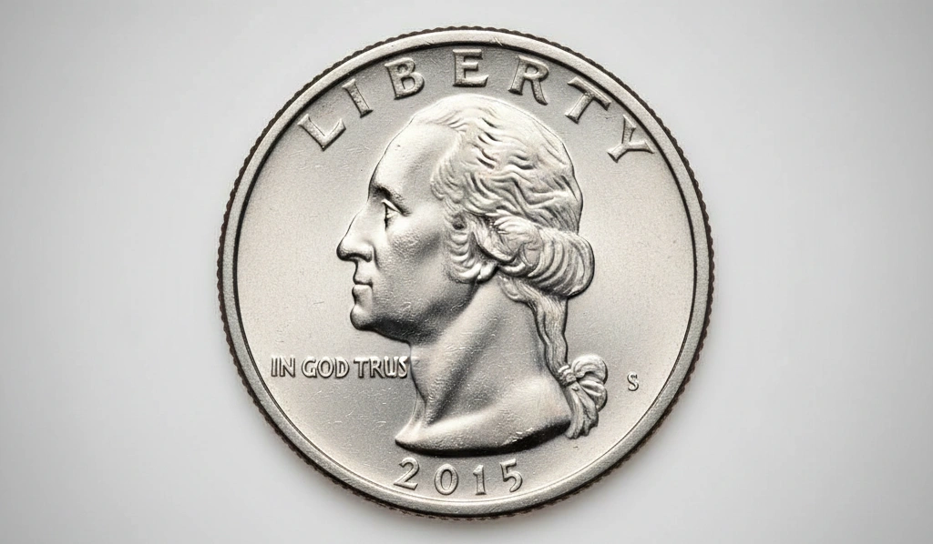 2015 quarter photographed on clean neutral background